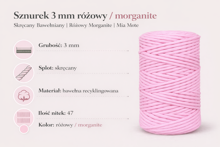 Mia Mote™ Classic Line Sznurek bawełniany skręcany do makramy 3mm morganite