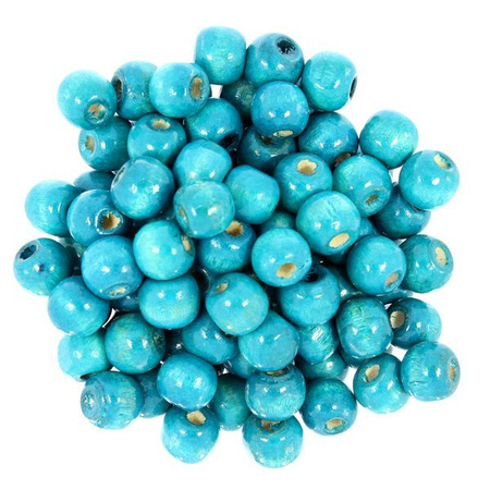 Koraliki Drewniane Naturalne Malowane Kula Turkusowy 14mm