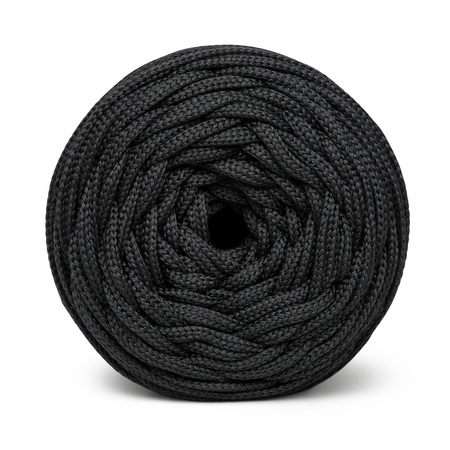 Sznurek poliestrowy płaski 5 mm bez rdzenia – do torebek i makramy, Czarny | Shungite | Mia Mote™ ByBag