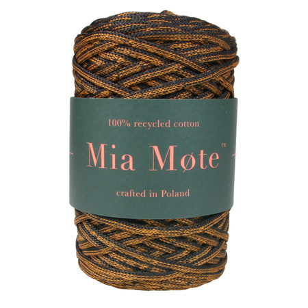 Sznurek poliestrowy płaski 5 mm bez rdzenia – do torebek i makramy, Czarny z Karmelem | Miraże Ombre Amber  | Mia Mote™ ByBag