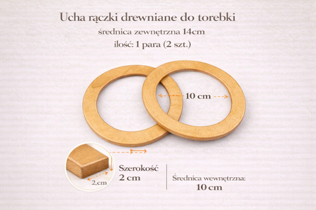 Drewniane uchwyty do toreb i makramy – obręcze 14 cm, naturalne lakierowane (2 szt.)