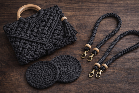 Sznurek poliestrowy płaski 5 mm bez rdzenia – do torebek i makramy, Czarny | Shungite | Mia Mote™ ByBag