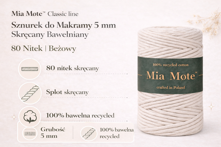 Mia Mote™ Classic Line Sznurek bawełniany skręcany do makramy 5mm light moonstone