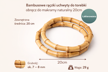Ucha bambusowe rączki uchwyty do torebki obręcz do makramy naturalny 20cm