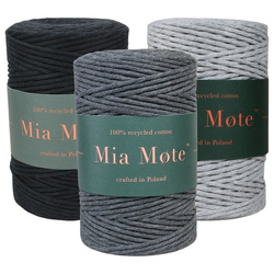 Mia Mote™ Zestaw sznurków do makramy – 3x50 m – Sznurek Bawełniany Skręcany 5 mm – Zestaw Szarości Shungite/Basalt Grit/Smoky Quartz