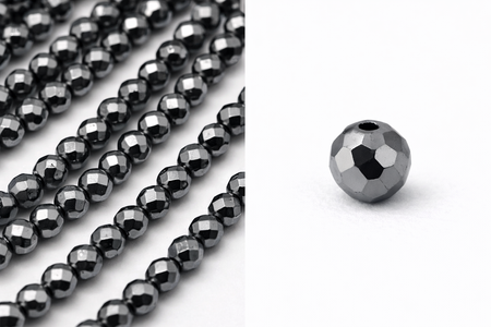 amień Jubilerski Hematyt grafitowy non-magnetic kula fasetowana 3mm