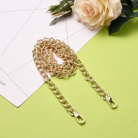 Łańcuszek metalowy z karabińczykami pasek do torebki złoty 10mm 116cm