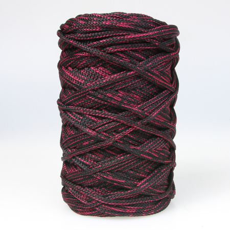 Sznurek poliestrowy płaski 5 mm bez rdzenia – do torebek i makramy, Czarny z Winem | Miraże Ombre Ruby | Mia Mote™ ByBag