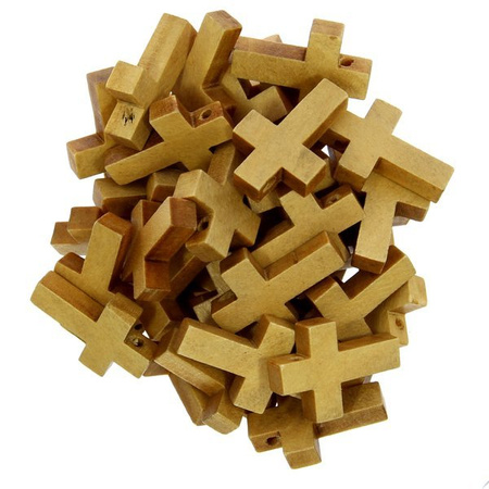 Krzyż Krzyżyk Drewniany do różańca zawieszka naturalny 22mm ~10szt