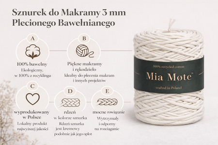 Mia Mote™ Thinny Line Sznurek bawełniany 3mm limestone