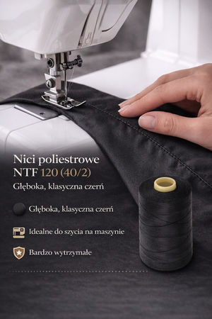 Nici poliestrowe do szycia torebek i handmade – czarne 1000 m (NTF 120)