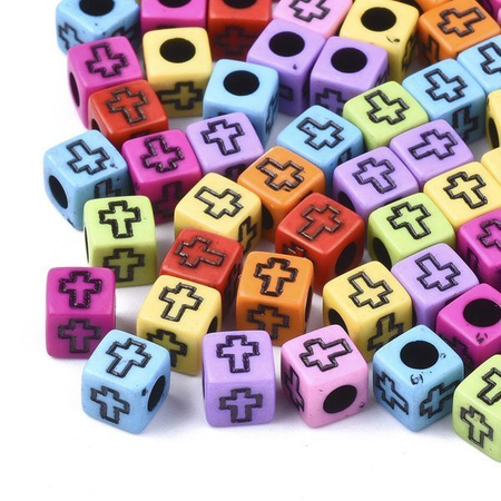 Koraliki Akrylowe Kostki Krzyżyki 6x6mm